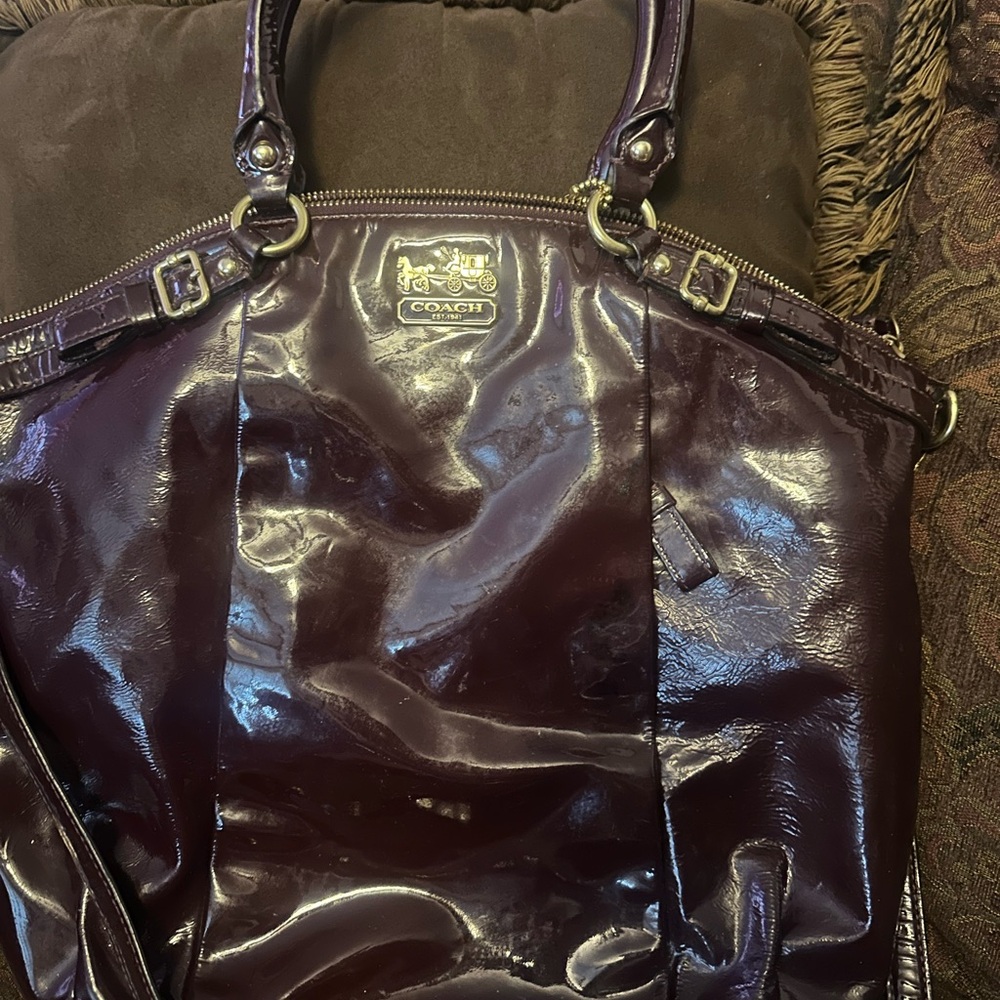 Coach Women's Deep Burgundy Patent Leather Shoulder Bag